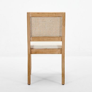 Farmhouse Rattan Dining Chairs with Upholstered Seat and Solid Wood Frame Set of 2