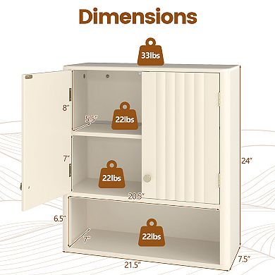 Fluted Bathroom Wall Storage Cabinet with Open Shelf Organizer