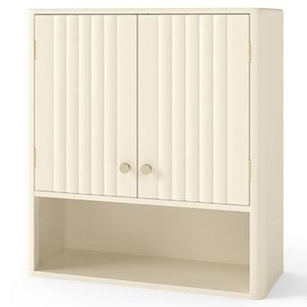 Fluted Bathroom Wall Storage Cabinet with Open Shelf Organizer