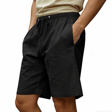 Men's Linen Blend Casual Shorts, Drawstring Waist Beach Shorts with Pockets