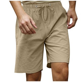Men's Linen Blend Casual Shorts, Drawstring Waist Beach Shorts with Pockets