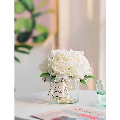 Artificial Peony with Glass Vase Centerpiece Desk Office Decor