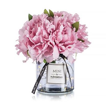Artificial Peony with Glass Vase Centerpiece Desk Office Decor