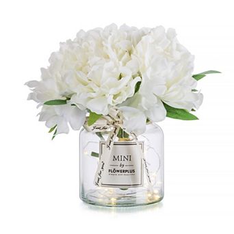 Artificial Peony with Glass Vase Centerpiece Desk Office Decor