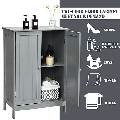 Bathroom Floor Storage Cabinet with Double Doors Cupboard Organizer