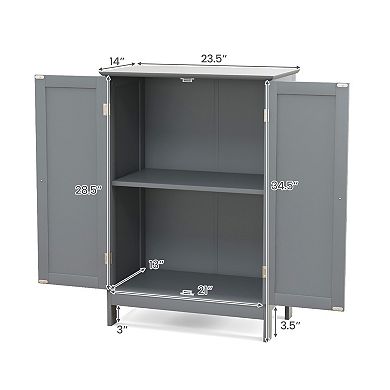 Bathroom Floor Storage Cabinet with Double Doors Cupboard Organizer