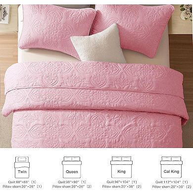Pink Queen Quilt Set! Vintage Damask, 3-Piece Ultra Soft & Lightweight for All Seasons.
