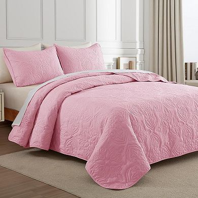 Pink Queen Quilt Set! Vintage Damask, 3-Piece Ultra Soft & Lightweight for All Seasons.