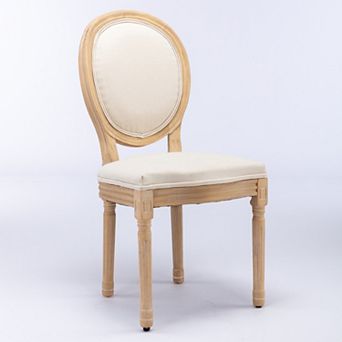 French Style Solid Wood Frame Dining Chair with Linen Fabric Back Set of 2