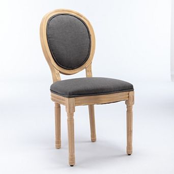 French Style Solid Wood Frame Dining Chair with Linen Fabric Back Set of 2