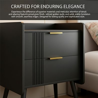 ZUQIETA Modern Black Nightstand with 2 Storage Drawers, Wooden Side Table for Small Spaces