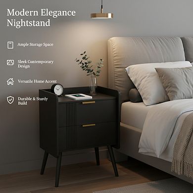 ZUQIETA Modern Black Nightstand with 2 Storage Drawers, Wooden Side Table for Small Spaces