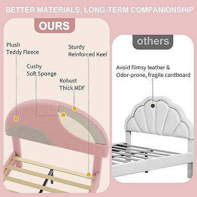 Twin/Full Size Upholstered Bed Frame, Plush Boucle Cloud-Shaped Headboard, Noise-Free, Easy Assembly