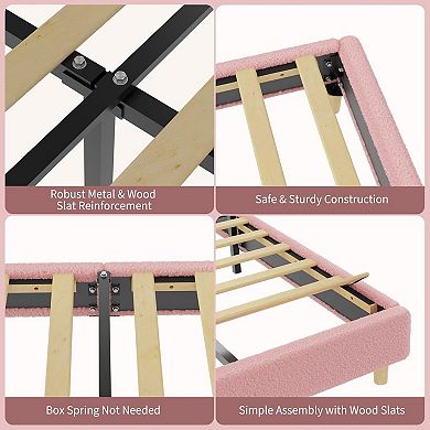 Twin/Full Size Upholstered Bed Frame, Plush Boucle Cloud-Shaped Headboard, Noise-Free, Easy Assembly