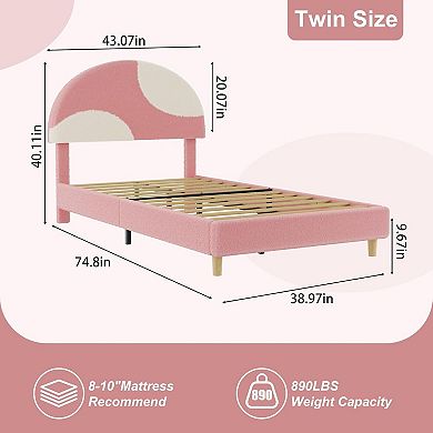 Twin/Full Size Upholstered Bed Frame, Plush Boucle Cloud-Shaped Headboard, Noise-Free, Easy Assembly