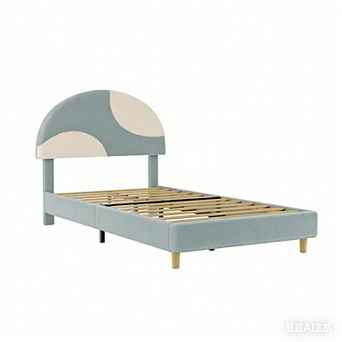 Twin/Full Size Upholstered Bed Frame, Plush Boucle Cloud-Shaped Headboard, Noise-Free, Easy Assembly