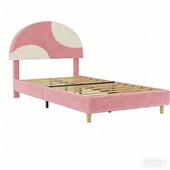 Twin/Full Size Upholstered Bed Frame, Plush Boucle Cloud-Shaped Headboard, Noise-Free, Easy Assembly