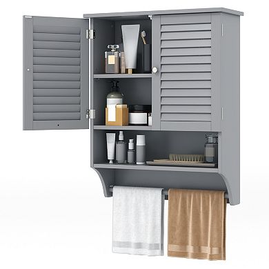 2-Door Wall Mounted Bathroom Medicine Cabinet with Towel Bar