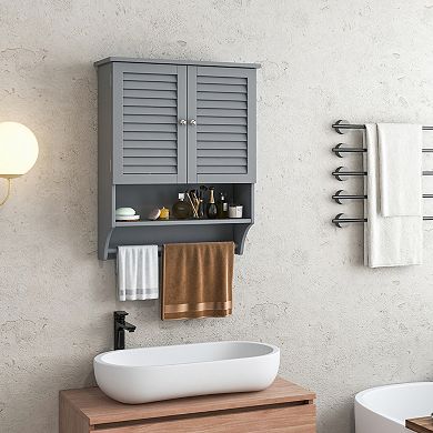 2-Door Wall Mounted Bathroom Medicine Cabinet with Towel Bar
