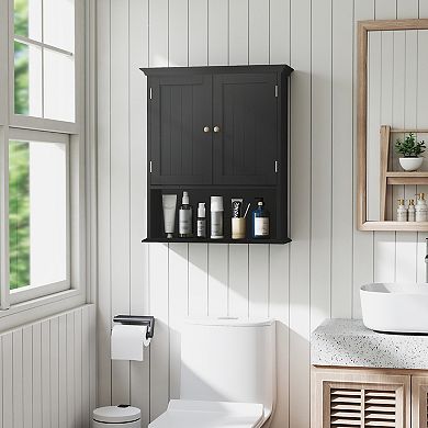 Wall Mount Bathroom Storage Cabinet with Doors and Shelves Organizer