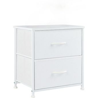 ZUQIETA Small Nightstand with 2 Fabric Drawers - 20" Tall White Bedside Dresser for Dorm & Bedroom