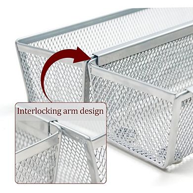 Mesh Drawer Organizer Set of 2, 9" Interlocking Trays, Grey, for Utensils & Cosmetics