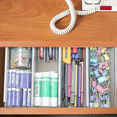 Mesh Drawer Organizer Set of 2, 9" Interlocking Trays, Grey, for Utensils & Cosmetics