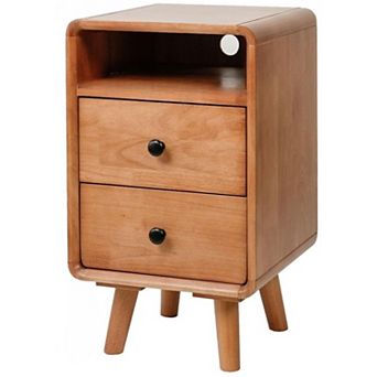 ZUQIETA Solid Wood Mid-Century Nightstand with 2 Drawers, Cherry Bedside End Table