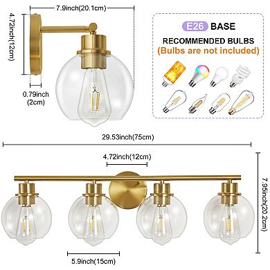 POWLIG 29.53" 4-Light Dimmable Bathroom Vanity Light - Gold Finish with Clear Glass Shades