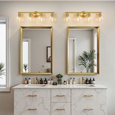 POWLIG 29.53" 4-Light Dimmable Bathroom Vanity Light - Gold Finish with Clear Glass Shades