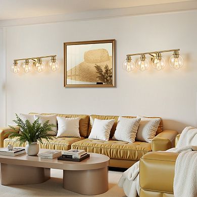POWLIG 29.53" 4-Light Dimmable Bathroom Vanity Light - Gold Finish with Clear Glass Shades