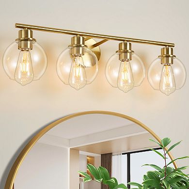 POWLIG 29.53" 4-Light Dimmable Bathroom Vanity Light - Gold Finish with Clear Glass Shades