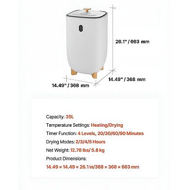 35L Towel Warmer and Dryer Bucket with Timer, Heat Settings, and Hooks - White
