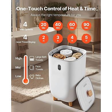 35L Towel Warmer and Dryer Bucket with Timer, Heat Settings, and Hooks - White