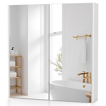 Double Door Bathroom Wall Cabinet with Mirror and Adjustable Shelf