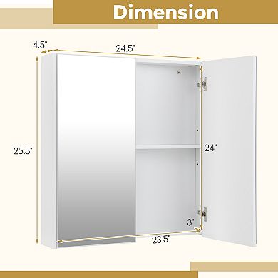 Double Door Bathroom Wall Cabinet with Mirror and Adjustable Shelf