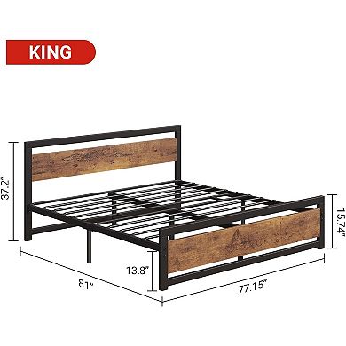 Metal Bed Frame King Size/Queen Size Bed Frame with Headboard,Platform Bed Frame