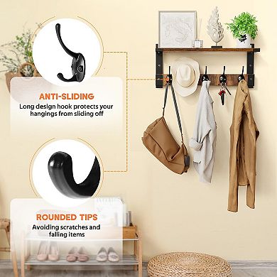 Coat Wall Shelf With Hooks for Entryway Storage 17”