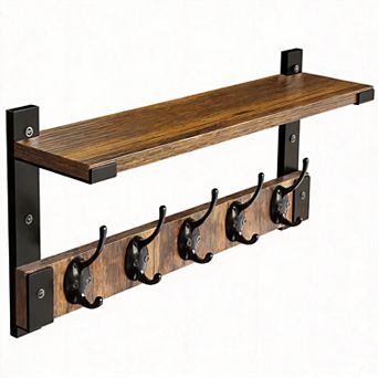 Coat Wall Shelf With Hooks for Entryway Storage 17”