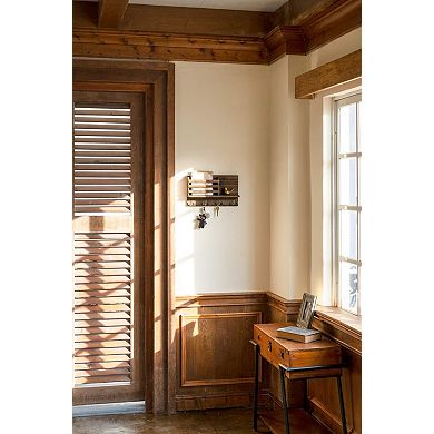 Wall Mount Mail & Key Holder with Hooks and Shelf
