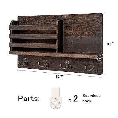Wall Mount Mail & Key Holder with Hooks and Shelf