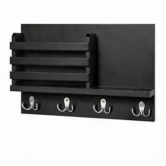 Wall Mount Mail & Key Holder with Hooks and Shelf