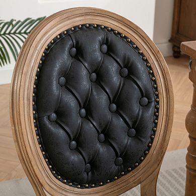 French Style Solid Wood Frame Dining Chair with PU Leather Upholstery and Nailhead Trim Set of 2