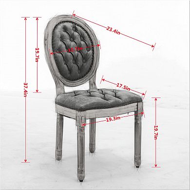 French Style Solid Wood Frame Dining Chair with PU Leather Upholstery and Nailhead Trim Set of 2
