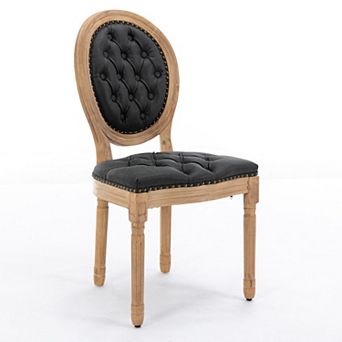 French Style Solid Wood Frame Dining Chair with PU Leather Upholstery and Nailhead Trim Set of 2