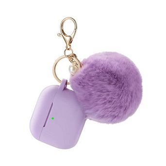 AirPods 4 Case, Soft Silicone, Fluffy Ball Keychain Purple