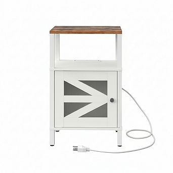ZUQIETA Farmhouse Nightstand with Charging Station, USB Ports & Storage, White