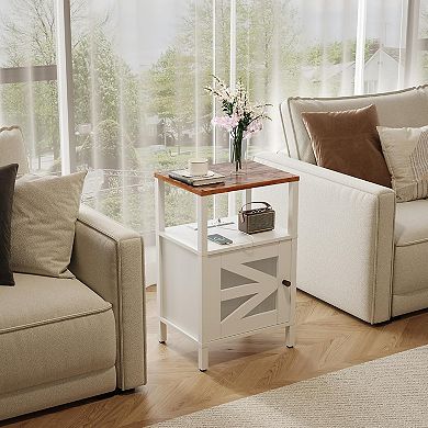 ZUQIETA Farmhouse Nightstand with Charging Station, USB Ports & Storage, White