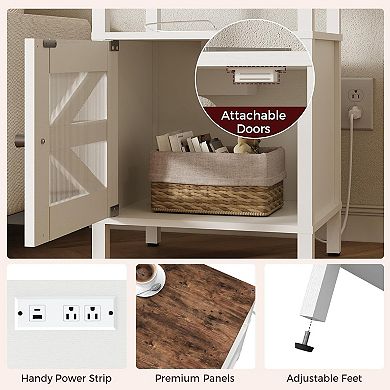 ZUQIETA Farmhouse Nightstand with Charging Station, USB Ports & Storage, White