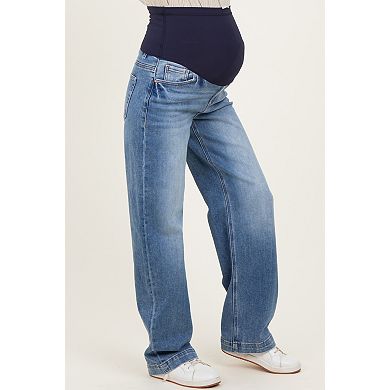 Maternity Medium Wash Baggy Straight Leg Maternity Jeans